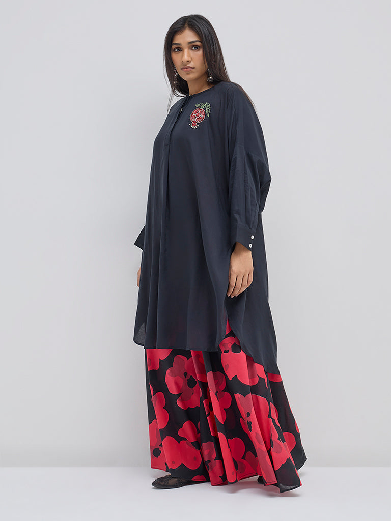 Diza Black Floral Printed High-Rise Palazzos | iB