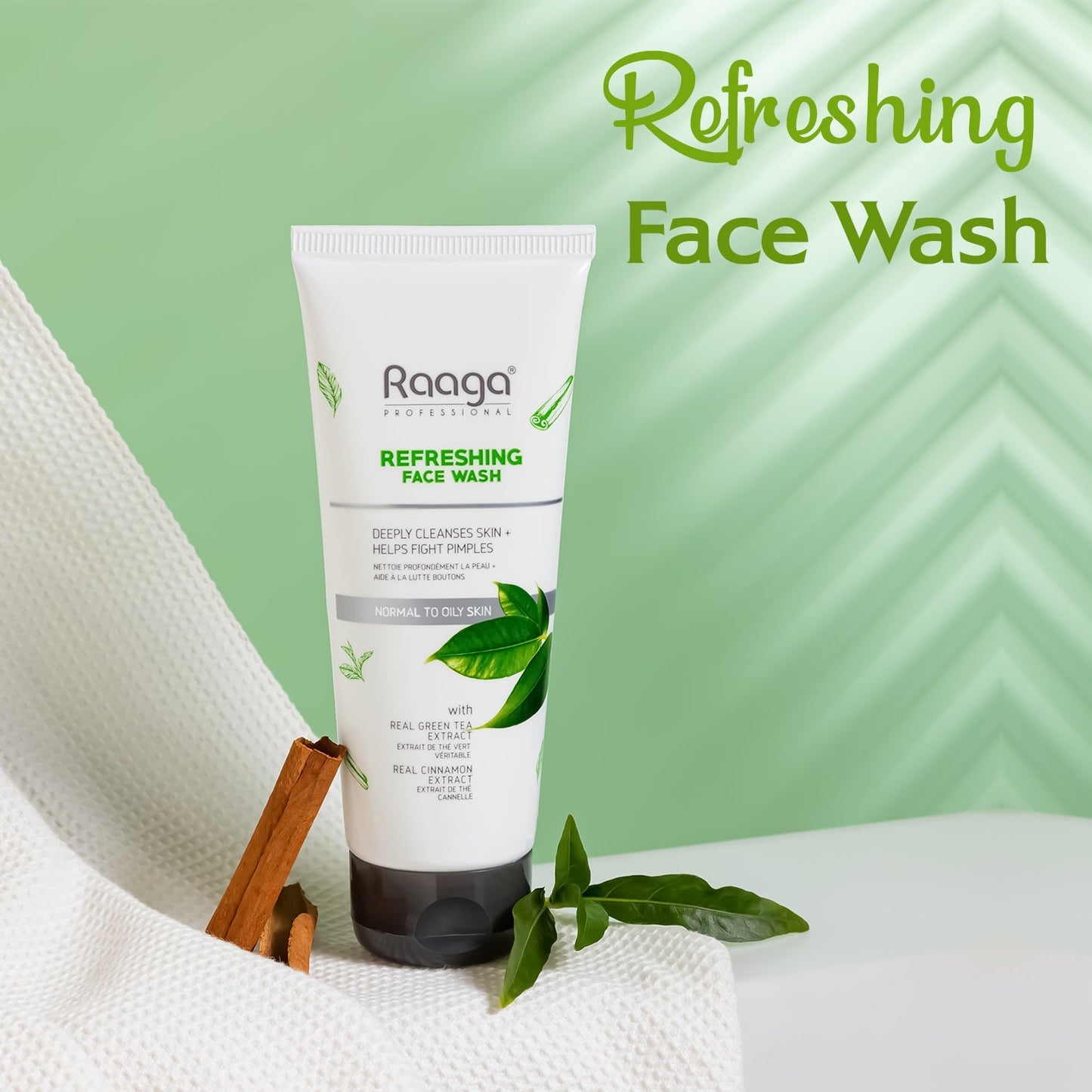 Raaga Professional Refreshing Face Wash with Green Tea Extract and Cinnamon Extract (80 ml) | iB